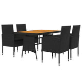 Set da Pranzo per Esterni 5 pz in Polyrattan Nero