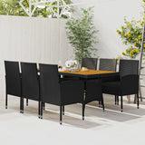 Set da Pranzo per Esterni 7 pz in Polyrattan Nero