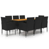 Set da Pranzo per Esterni 9 pz in Polyrattan Nero