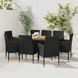 Set da Pranzo per Esterni 9 pz in Polyrattan Nero