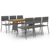 Set da Pranzo per Esterni 7 pz in Polyrattan Grigio