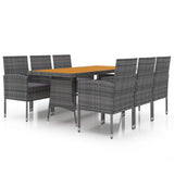 Set da Pranzo per Esterni 7 pz in Polyrattan Grigio