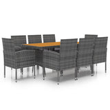 Set da Pranzo per Esterni 9 pz in Polyrattan Grigio