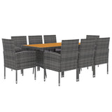 Set da Pranzo per Esterni 9 pz in Polyrattan Grigio