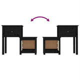Comodino Nero 79,5x38x65,5 cm in Legno Massello di Pino