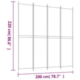 Divisorio a 4 Pannelli Bianco 200x220 cm Tessuto
