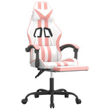 Sedia da Gaming Girevole Poggiapiedi Bianca e Rosa Similpelle