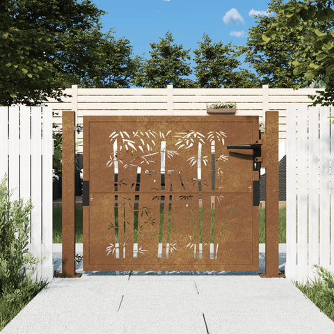 Cancello da Giardino 105x80 cm in Acciaio Corten Design Bambù
