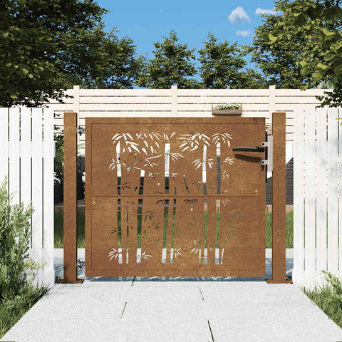 Cancello da Giardino 105x105 cm in Acciaio Corten Design Bambù