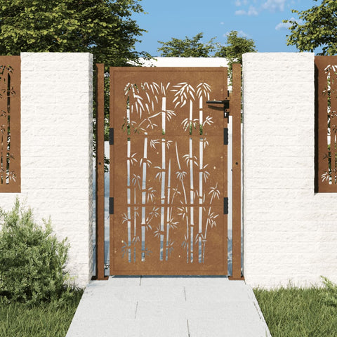 Cancello da Giardino 105x155 cm in Acciaio Corten Design Bambù