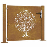 Cancello da Giardino 105x130 cm in Acciaio Corten Design Albero