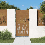 Cancello da giardino 85x175 cm in acciaio Corten con design erba