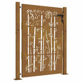 Cancello da giardino 100x150 cm in acciaio Corten e design in bambù