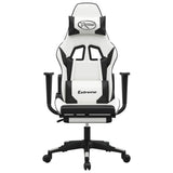 Sedia da Gaming con Poggiapiedi Bianco e Nero in Similpelle