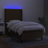 Letto a Molle Materasso e LED Marrone Scuro 90x200cm in Tessuto