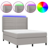 Letto a Molle Materasso e LED Grigio Chiaro 140x190 cm Tessuto