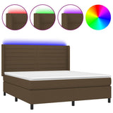 Letto a Molle Materasso e LED MarroneScuro 180x200cm in Tessuto