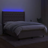 Letto a Molle con Materasso e LED Tortora 140x200 cm in Tessuto