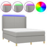 Letto a Molle Materasso e LED Grigio Chiaro 140x190 cm Tessuto
