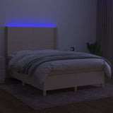 Letto a Molle con Materasso e LED Crema 140x190 cm in Tessuto