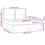 Letto a Molle con Materasso e LED Nero 160x200 cm in Tessuto