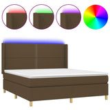 Letto a Molle Materasso e LED Marrone Scuro 160x200 cm Tessuto