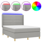 Letto a Molle Materasso e LED Grigio Chiaro 140x190 cm Tessuto