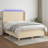 Letto a Molle con Materasso e LED Crema 140x190 cm in Tessuto