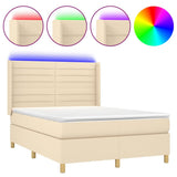 Letto a Molle con Materasso e LED Crema 140x200 cm in Tessuto