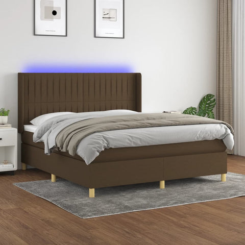 Letto a Molle Materasso e LED Marrone Scuro 160x200 cm Tessuto