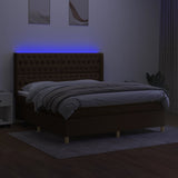 Letto a Molle Materasso e LED MarroneScuro 180x200cm in Tessuto