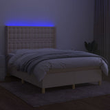 Letto a Molle con Materasso e LED Crema 140x200 cm in Tessuto