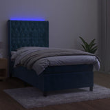 Letto a Molle con Materasso e LED Blu Scuro 80x200cm in Velluto