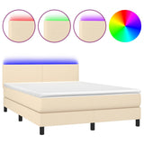 Letto a Molle con Materasso e LED Crema 140x200 cm in Tessuto