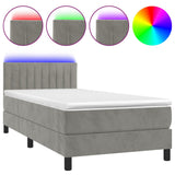 Letto a Molle con Materasso e LED Grigio Chiaro 100x200 cm Velluto