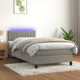 Letto a Molle con Materasso e LED Grigio Chiaro 100x200 cm Velluto