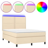 Letto a Molle con Materasso e LED Crema 140x190 cm in Tessuto