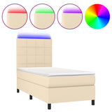 Letto a Molle con Materasso e LED Crema 100x200cm in Tessuto
