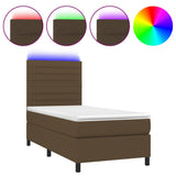 Letto a Molle Materasso e LED Marrone Scuro 90x200cm in Tessuto