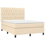 Letto a Molle con Materasso e LED Crema 140x190 cm in Tessuto