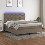 Letto a Molle con Materasso e LED Tortora 160x200 cm in Tessuto