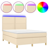 Letto a Molle con Materasso e LED Crema 140x200 cm in Tessuto