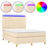 Letto a Molle con Materasso e LED Crema 140x200 cm in Tessuto