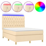 Letto a Molle con Materasso e LED Crema 140x200 cm in Tessuto