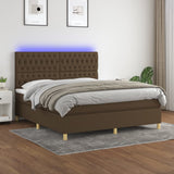 Letto a Molle Materasso e LED Marrone Scuro 160x200 cm Tessuto
