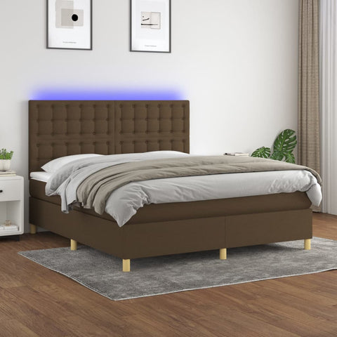 Letto a Molle Materasso e LED Marrone Scuro 160x200 cm Tessuto