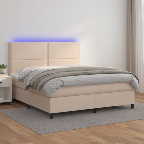 Giroletto Molle Materasso e LED Cappuccino 140x190cm Similpelle