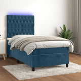 Letto a Molle con Materasso e LED Blu Scuro 80x200cm in Velluto