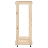 Portalegna con Ruote 76,5x40x108 cm Legno Massello di Pino