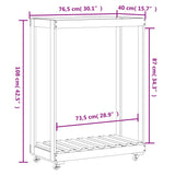 Portalegna con Ruote Bianco 76,5x40x108 cm Legno Massello Pino